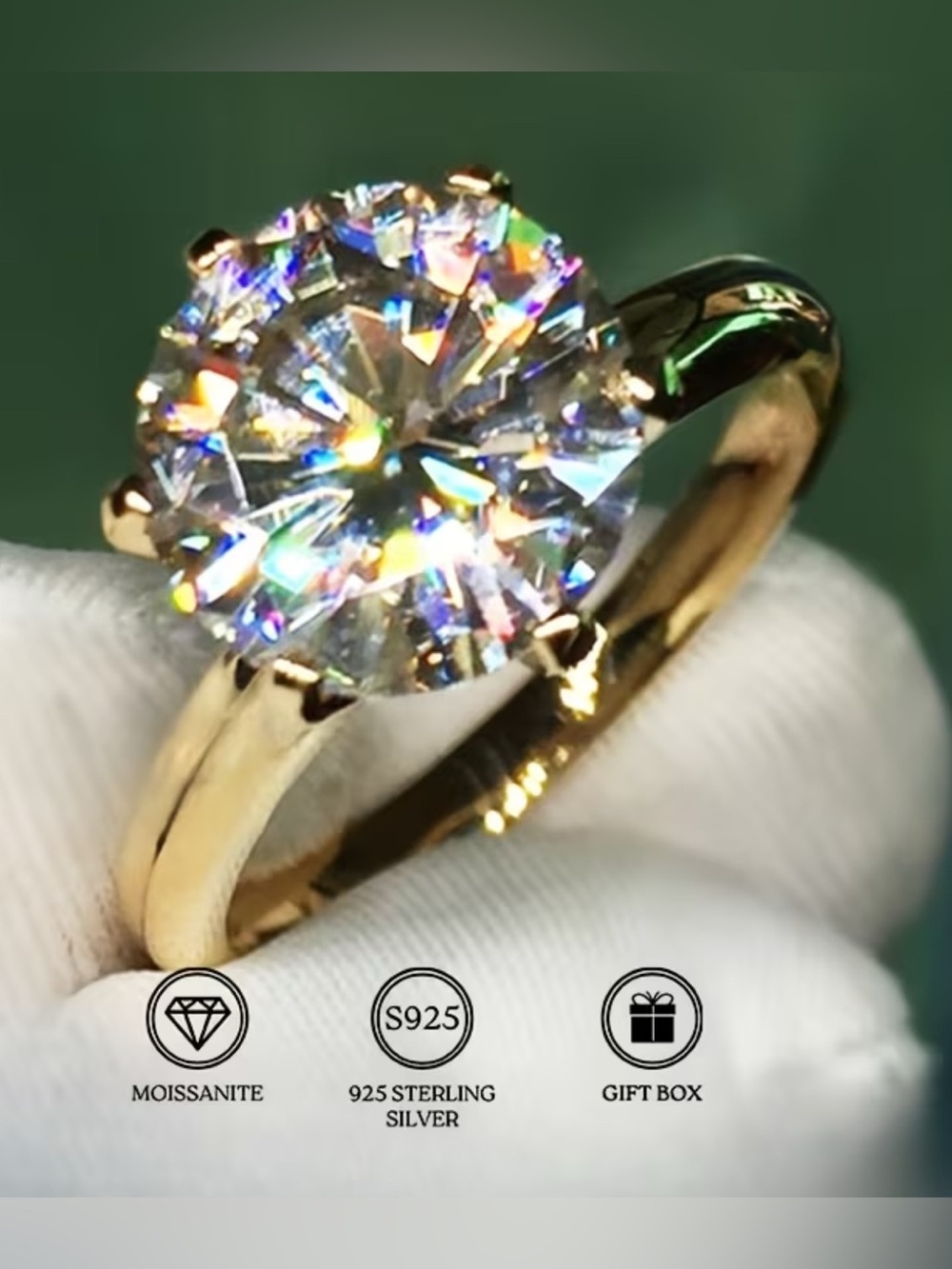 Gold Moissanite Solitaire Ring - Classic Sparkle